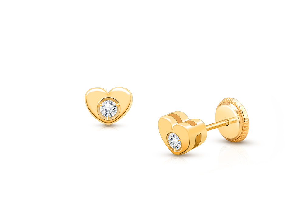 Divine Love, Genuine Diamond Studs, Baby/Children’s Earrings, Screw Back – 14K Gold