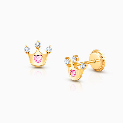 Princess Cut Studs, 4mm Clear CZ Studs, Christening/Baptism Baby/Children’s Earrings, Screw Back – 14K Gold