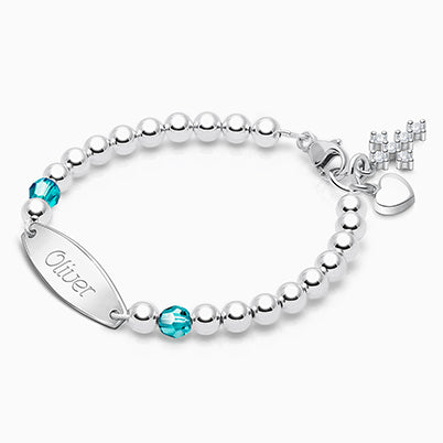 Tiny Blessings Birthstone, Christening/Baptism Baby/Children’s Engraved Bracelet for Boys- Sterling Silver