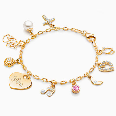 4mm Tiny Blessings Beads, Baby/Children’s Beaded Bracelet for Girls (INCLUDES Engraved Charm) – 14K Gold