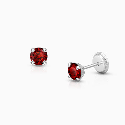January Birthstone Studs, 4mm Swarovski® Crystal Baby/Children’s Earrings, Screw Back – 14K White Gold