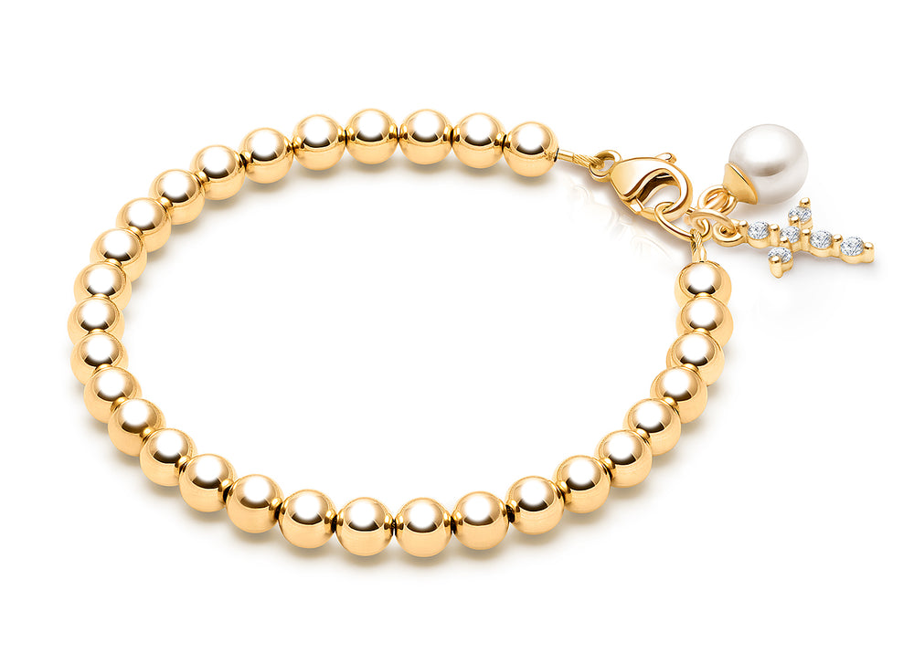 4mm Tiny Blessings Beads, Christening/Baptism Baby/Children’s Beaded Bracelet for Girls – 14K Gold