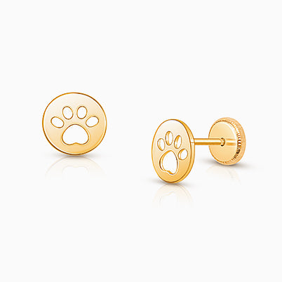 Paw Print, Baby/Children’s Earrings, Screw Back – 14K Gold