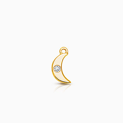 Moon – Inset Diamond Baby/Children’s Individual Charm (Add to Your Existing Bracelet or Necklace) – 14K Gold
