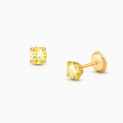 November Birthstone Studs, 4mm Swarovski® Crystal Teen’s Earrings, Screw Back – 14K Gold