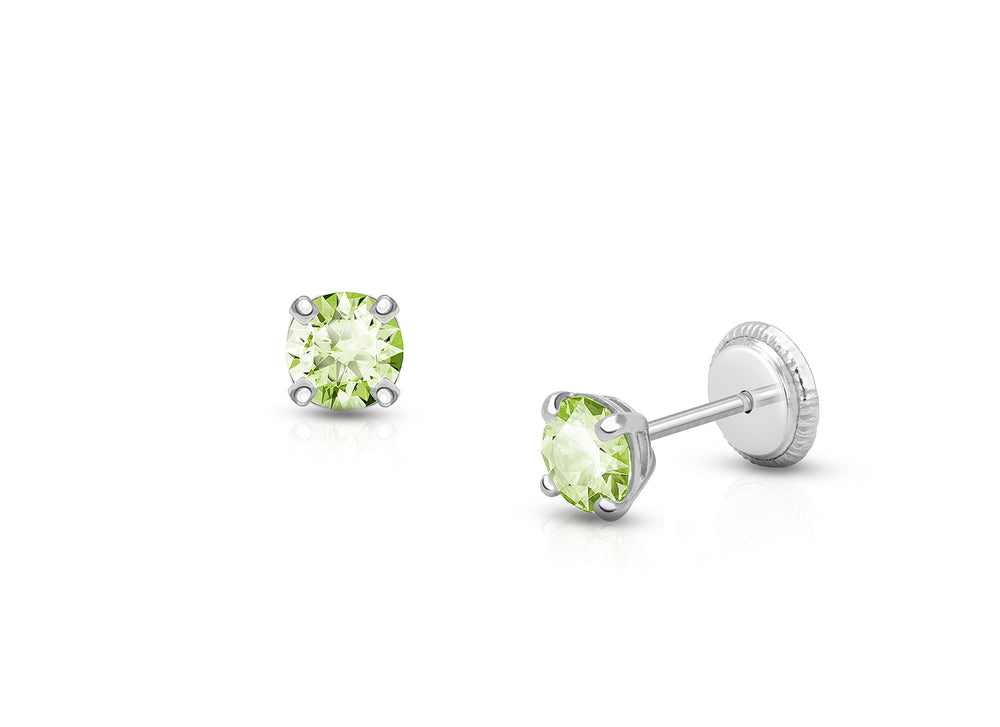 August Birthstone Studs, 4mm Swarovski® Crystal Teen’s Earrings, Screw Back – 14K White Gold