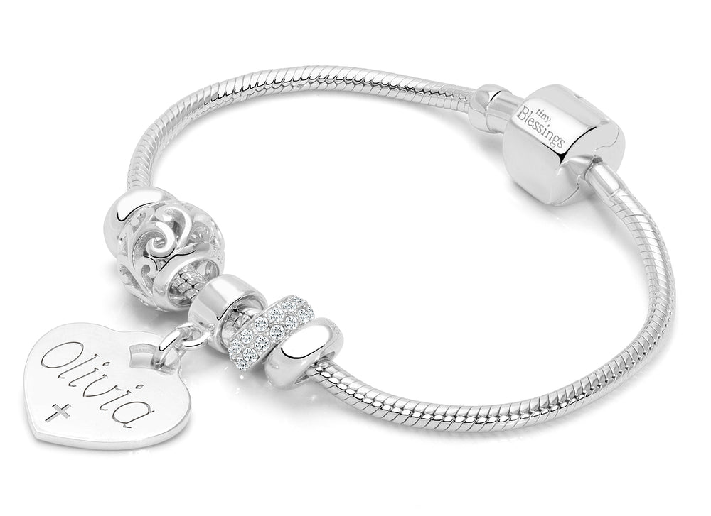 Adoré™ Starter Set, Christening/Baptism Baby/Children’s Charm Bracelet for Girls – Sterling Silver