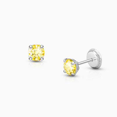 November Birthstone Studs, 4mm Swarovski® Crystal Baby/Children’s Earrings, Screw Back – 14K White Gold