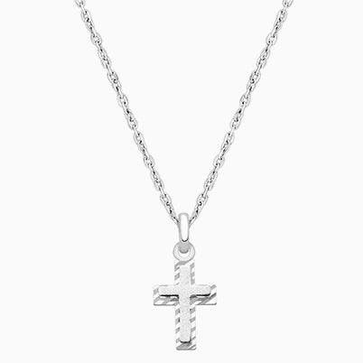 Beautifully Beveled Cross, Children’s Necklace for Boys – 14K White Gold
