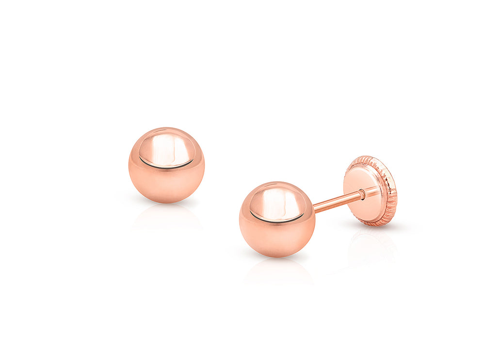 5mm Classic Round Studs, Teen’s Earrings, Screw Back – 14K Rose Gold