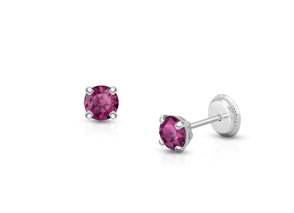 February Birthstone Studs, 4mm Swarovski® Crystal Baby/Children’s Earrings, Screw Back – 14K White Gold