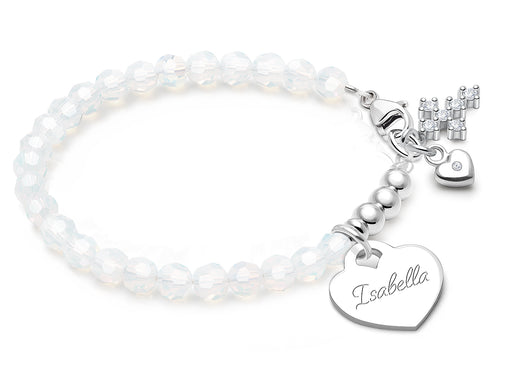 tB® Signature Crystal™ White Opal, First Holy Communion Beaded Bracelet for Girls (INCLUDES Engraved Charm) – Sterling Silver