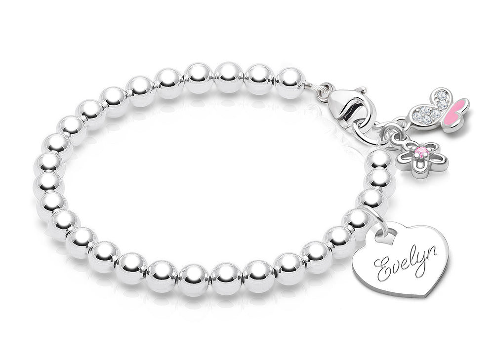 4mm Tiny Blessings Beads, Baby/Children’s Beaded Bracelet for Girls (INCLUDES Engraved Charm) – Sterling Silver