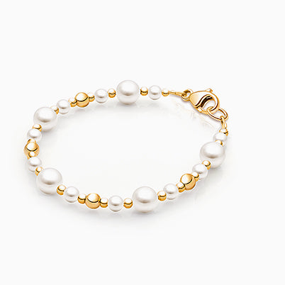 Precious Pearls, Baby/Children’s Beaded Bracelet for Girls (INCLUDES Engraved Charm) – 14K Gold