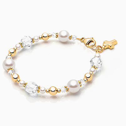 Crowned in Heaven, Christening/Baptism Baby/Children’s Beaded Bracelet for Girls – Sterling Silver