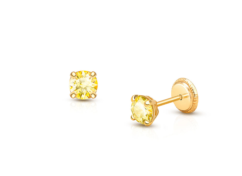 November Birthstone Studs, 4mm Swarovski® Crystal Teen’s Earrings, Screw Back – 14K Gold