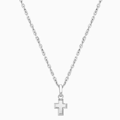 Simple Cross, Teeny Tiny Children’s Necklace for Boys – 14K White Gold