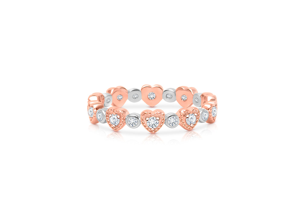 Rosabella™ Dreamy Hearts, Clear CZ Communion Children’s Two-Tone Ring for Girls – Sterling Silver