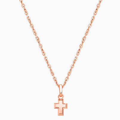Simple Cross, Teeny Tiny Children’s Necklace for Girls – 14K Rose Gold
