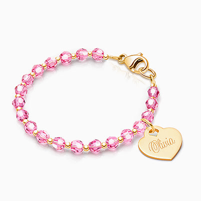 Birthstone Crystal, Teen’s Beaded Bracelet for Girls (INCLUDES Engraved Charm, All 12 Birthstones Avail) – Sterling Silver