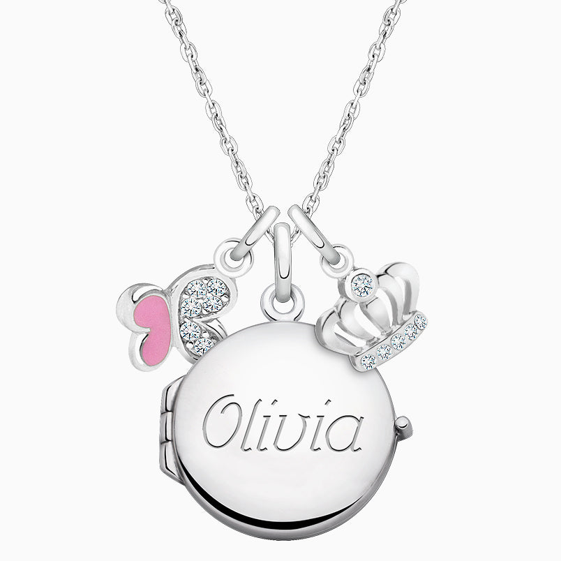 Round Locket “Design Your Own” Teen’s Necklace for Girls (50+ Optional Charms & FREE Engraving) – Sterling Silver
