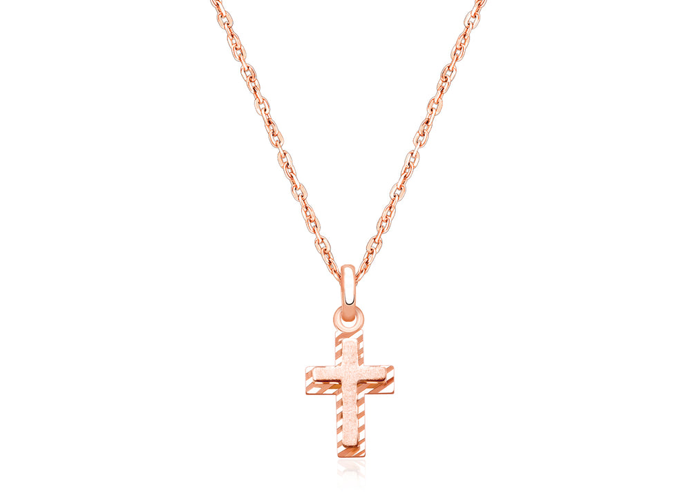 Beautifully Beveled Cross, Children’s Necklace for Boys – 14K Rose Gold