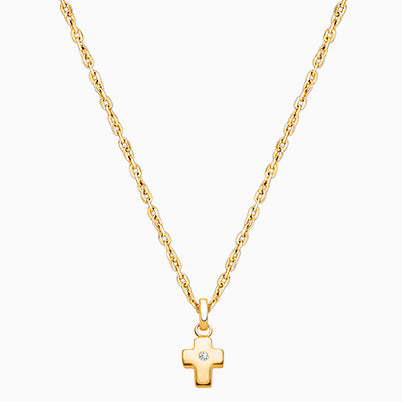 Forever in Faith Cross with Genuine Diamond, Children’s Necklace for Boys – 14K Gold