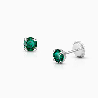 May Birthstone Studs, 4mm Swarovski® Crystal Baby/Children’s Earrings, Screw Back – 14K White Gold