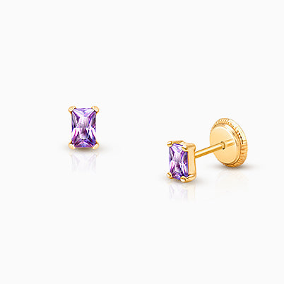 Simple Heart Studs, 5mm Lavender CZ Baby/Children’s Earrings, Screw Back – 14K Gold