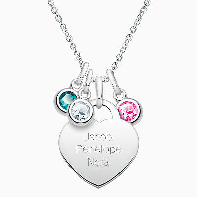 Close to My Heart, Mother’s Engraved Necklace Set for Women, Personalized with Children’s Names & Birthstones – Sterling Silver