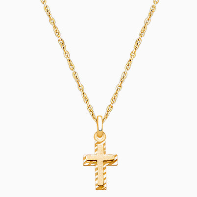 Beautifully Beveled Cross, Children’s Necklace for Boys – 14K Gold