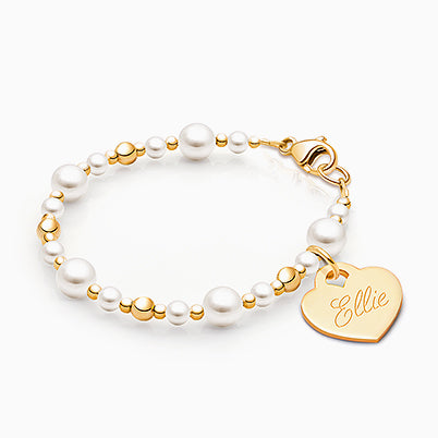 Little Lady, Baby/Children’s Beaded Bracelet for Girls (INCLUDES Engraved Charm) – 14K Gold