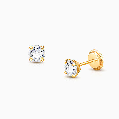 3mm Genuine Diamond Studs, Baby/Children’s Earrings, Screw Back – 14K Gold