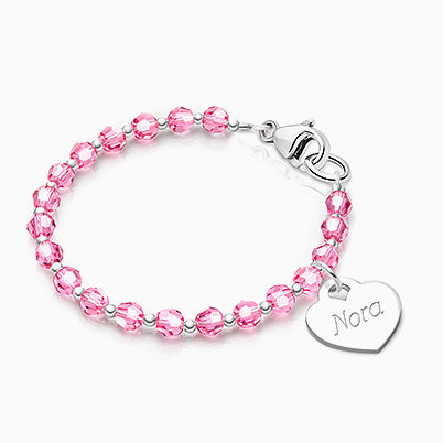 3mm Opals, Lab Created White Opal Baby/Children’s Beaded Bracelet for Girls (INCLUDES Engraved Charm) – Sterling Silver