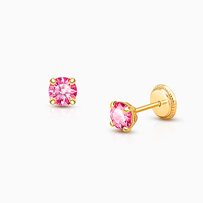 October Birthstone Studs, 4mm Swarovski® Crystal Teen’s Earrings, Screw Back – 14K Gold