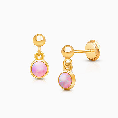 Shimmering Opal Dangle, Pink Opal Baby/Children’s Earrings, Screw Back – 14K Gold