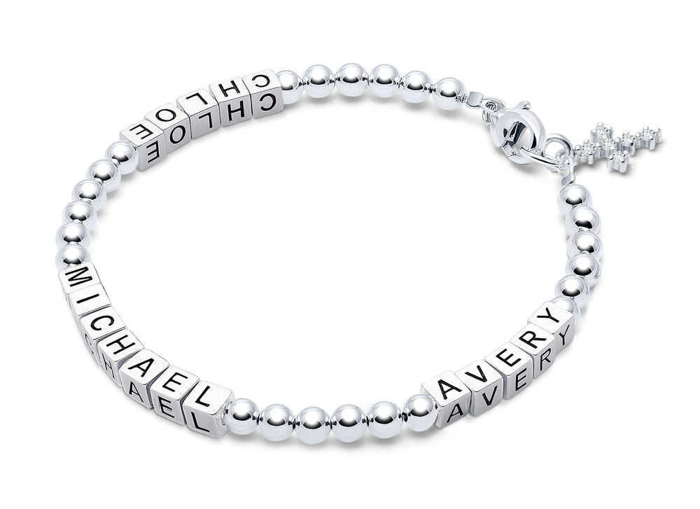 4mm Tiny Blessings Beads, Mother’s Bracelet for Women (Personalize with Up To 3 Children’s Names) – Sterling Silver