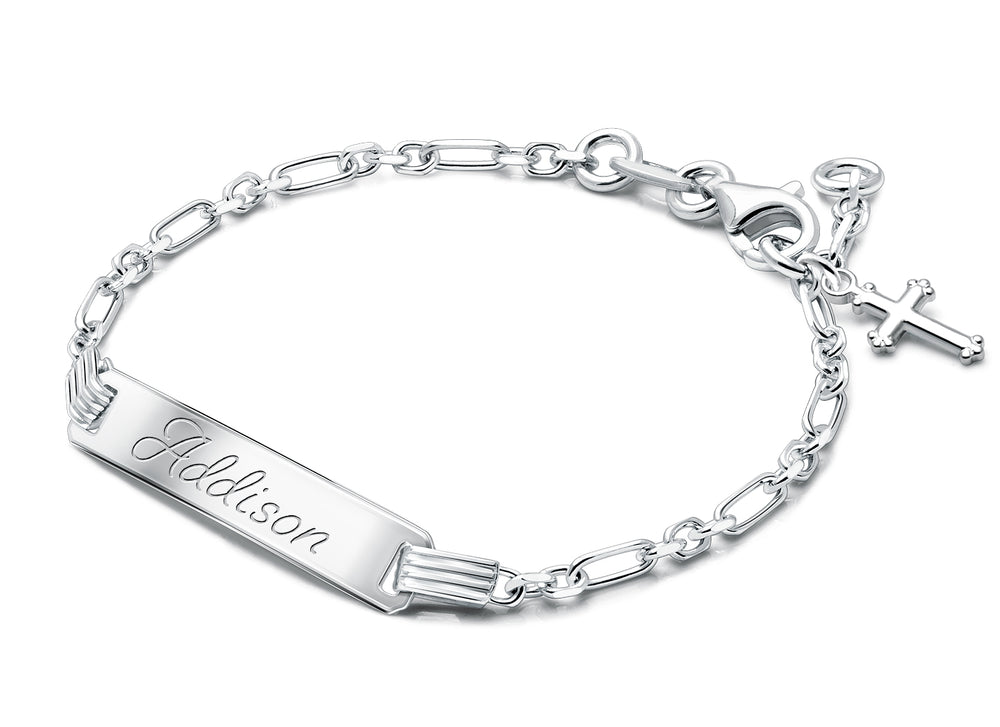 Modern Bar, Christening/Baptism Baby/Children’s Engraved ID Bracelet for Girls – Sterling Silver