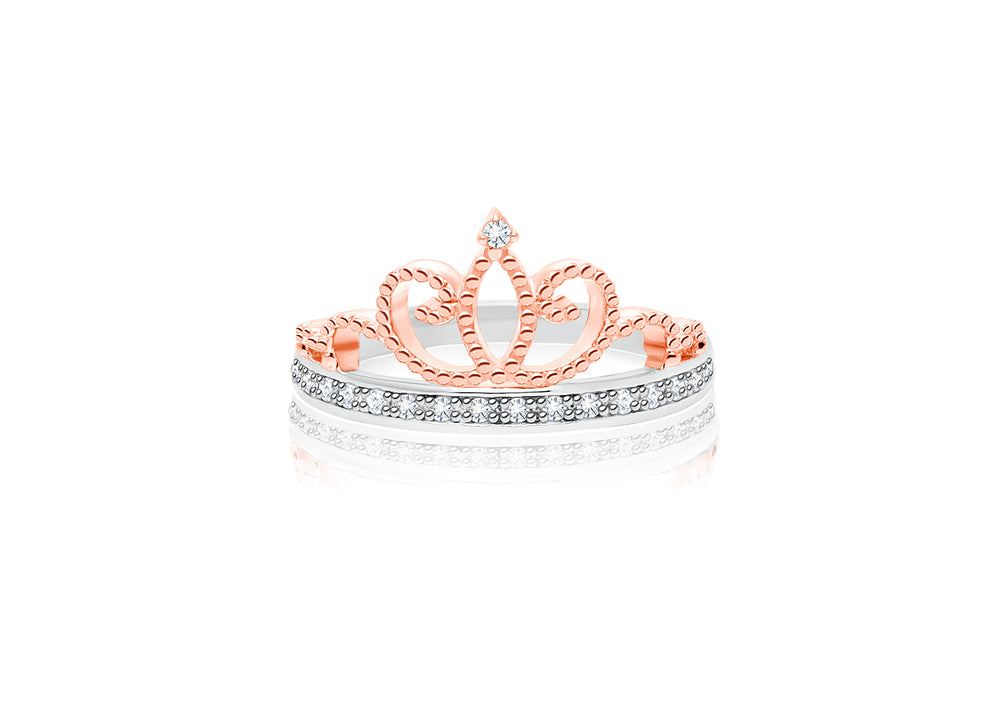 Rosabella™ Princess, Clear CZ Crown, Children’s Two-Tone Ring for Girls – Sterling Silver