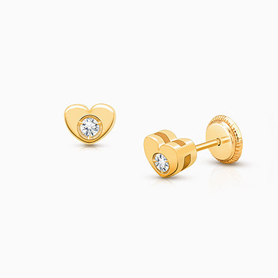 Divine Love, Genuine Diamond Studs, First Holy Communion Children’s Earrings, Screw Back – 14K Gold