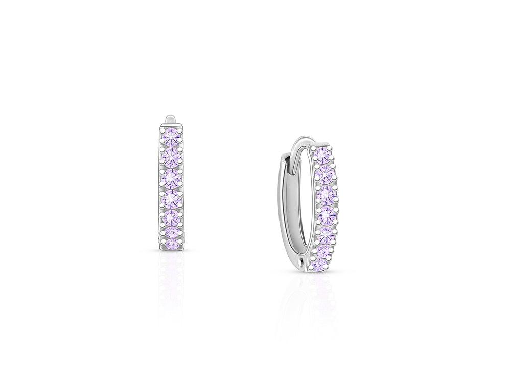 Timeless Pavé Lavender CZ 9mm Huggie Hoops, Baby/Children’s Earrings – Sterling Silver