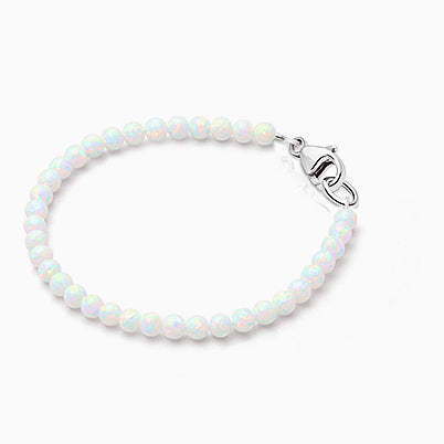 4mm Opals, Lab Created White Opal Baby/Children’s Engraved Bracelet for Girls – Sterling Silver