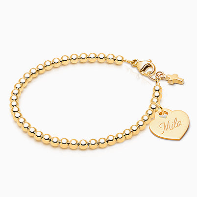 3mm Tiny Blessings Beads, Christening/Baptism Baby/Children’s Beaded Bracelet for Girls (INCLUDES Engravable Charm) – 14K Gold