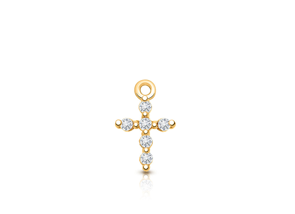 Cross – Pavé CZ Baby/Children’s Individual Charm (Add to Your Existing Bracelet or Necklace) – 14K Gold