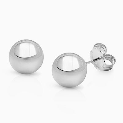 8mm Classic Round Studs, Mother’s Earrings, Friction Back – 14K White Gold