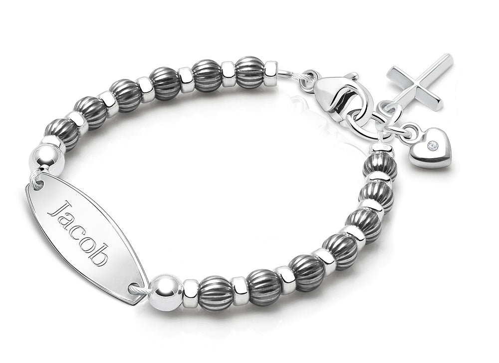 Boy’s Oxidized Silver, Christening/Baptism Baby/Children’s Engraved Bracelet – Sterling Silver