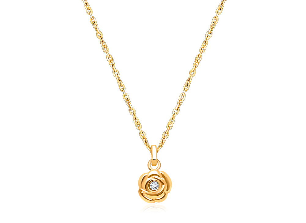 Blushing Rose, Clear CZ Children’s Necklace for Girls – 14K Gold