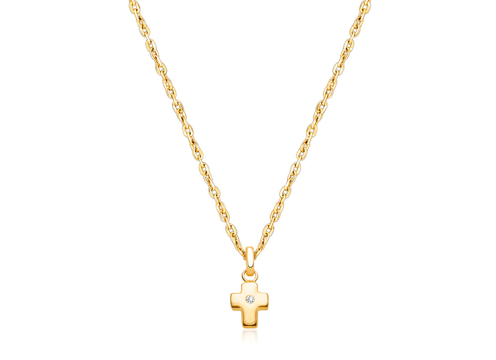 Forever in Faith Cross with Genuine Diamond, Children’s Necklace for Girls – 14K Gold