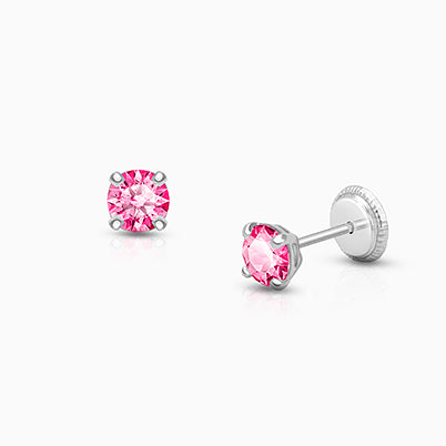 October Birthstone Studs, 4mm Swarovski® Crystal Teen’s Earrings, Screw Back – 14K White Gold