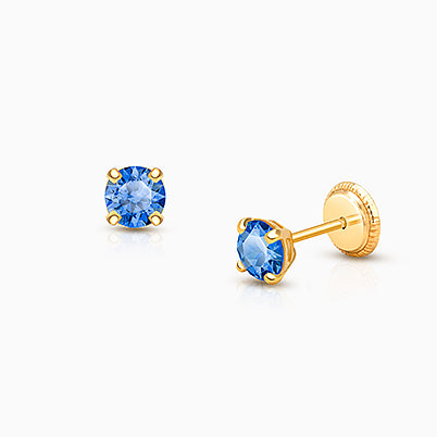 September Birthstone Studs, 4mm Swarovski® Crystal Baby/Children’s Earrings, Screw Back – 14K Gold